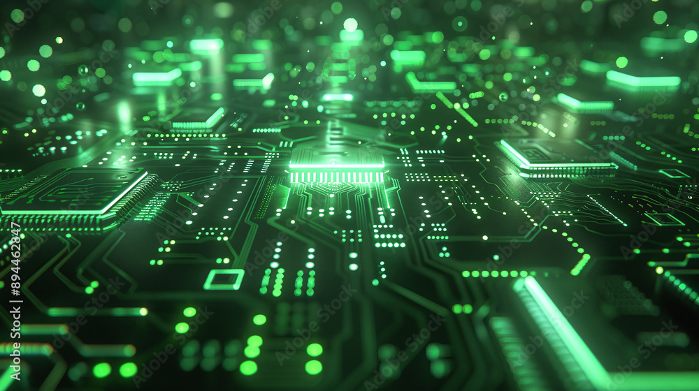 Poster the circuit board is beautiful and sparkles with a golden glow. ai generate.