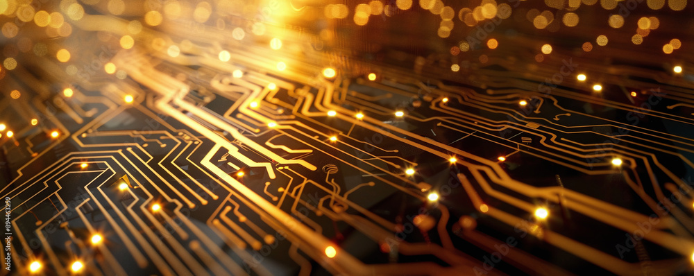 Aufkleber the circuit board is beautiful and sparkles with a golden glow. ai generate.