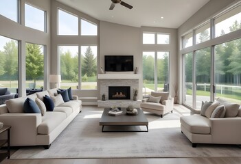 Beautiful living room interior in a new luxury home with an open concept floor plan