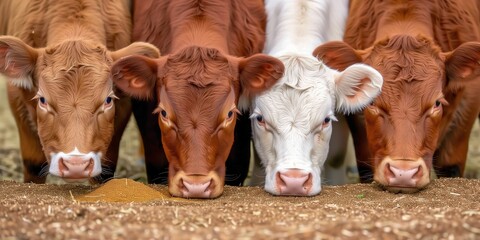 Close-up of  cows eating at a farm