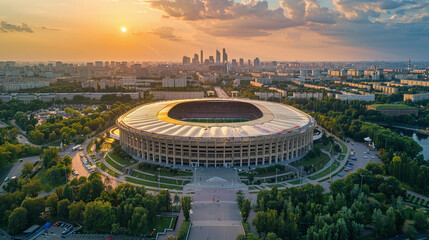 Stadium that has a large football field in the middle and accommodates people and tourists who come to watch sporting events. Ai generate.