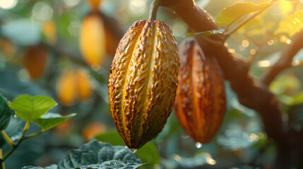 Fresh cocoa fruit in the morning, Background
