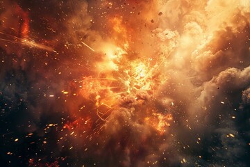 Naklejka premium Dramatic depiction of a massive explosion with intense flames and smoke clouds