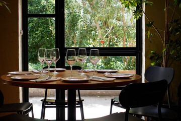 Restaurant table with outside garden