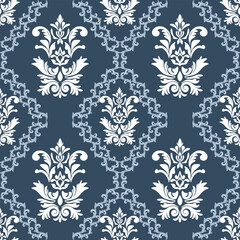 Navy Blue French Damask Luxury Decorative Fabric Pattern