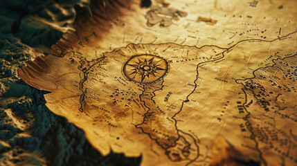 Close-up of a map with a mysterious, marked location but no names
