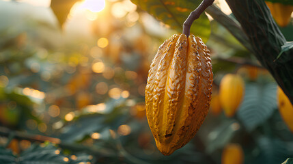 Fresh cocoa fruit in the morning, Background
