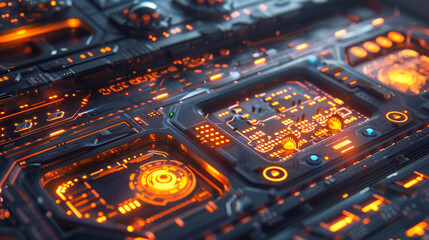 Fototapeta premium Close-up of a futuristic device with unknown functions and glowing buttons