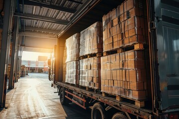 Truck with pallets of goods being unloaded at a warehouse