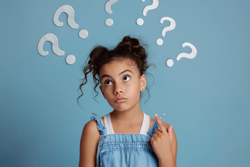 young indian girl thinking with question mark