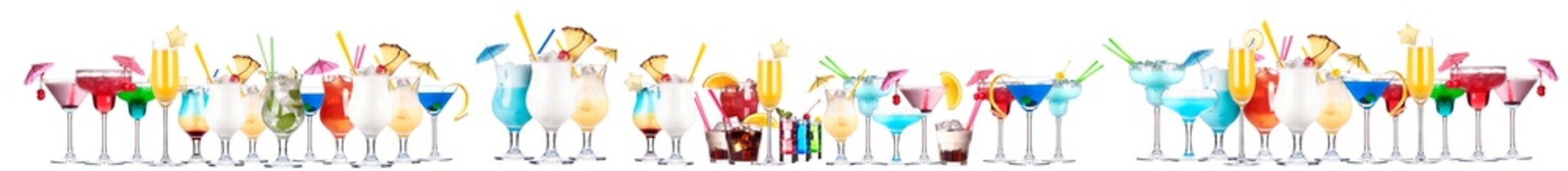 Different alcohol cocktails like beer, martini, soda, champagne, whiskey