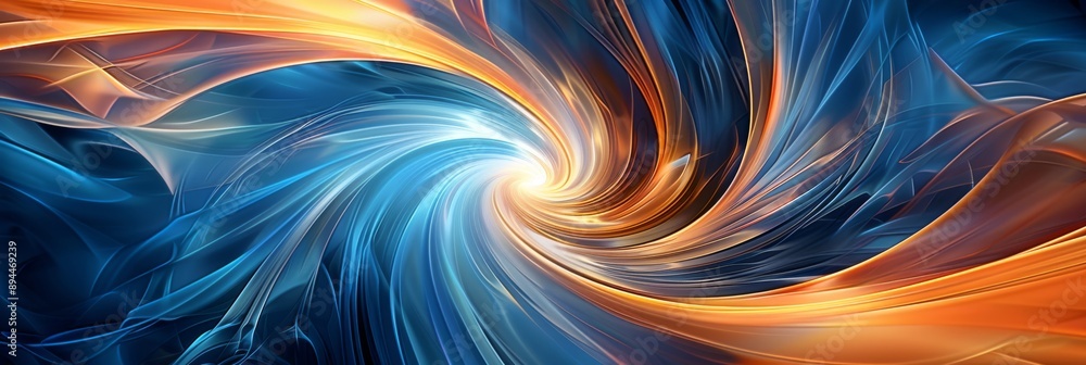 Poster vivid abstract art with blue and orange swirling patterns, creating a dynamic sense of movement and 