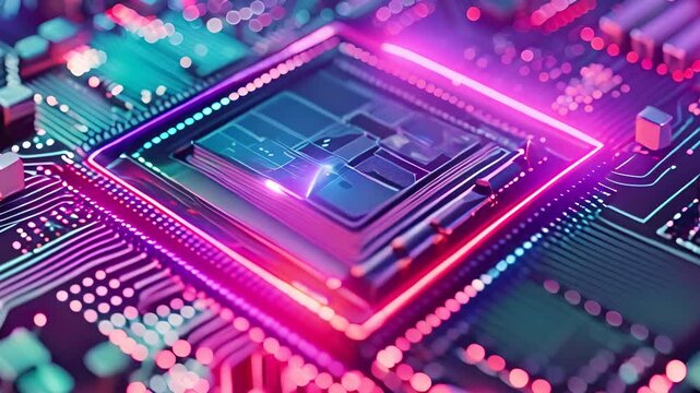 Macro shot of a quantum computer operation, complex and advanced computing
