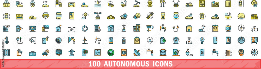 Aufkleber 100 autonomous icons set. color line set of autonomous vector icons thin line color flat on white