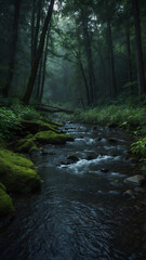 Obraz premium River stream in the forest 