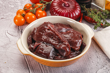 Raw beef liver slices for cooking