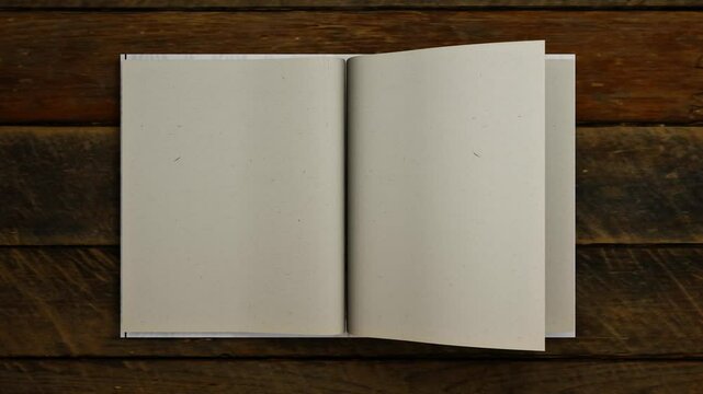 Animated turning pages of an old book on desk- 3d animation 4K	