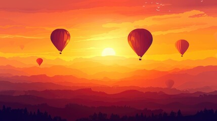 Naklejka premium Colorful hot air balloons flying over the mountains