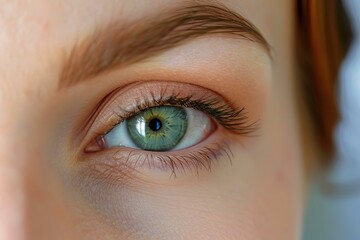 Obraz premium Macro shot of a beautiful green eye with detailed iris and eyelashes