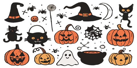 Fototapeta premium Set of Halloween illustrations on white background.