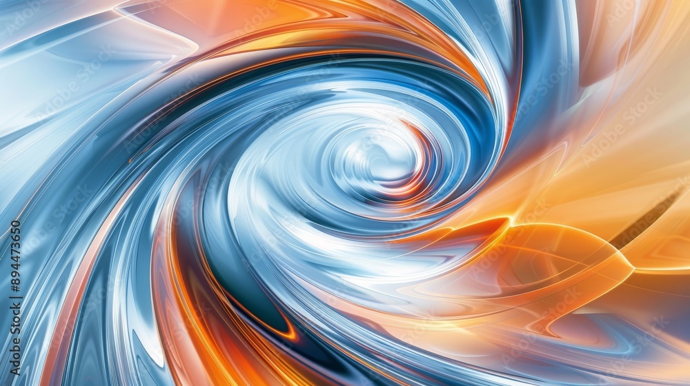 Poster dynamic swirling pattern in blue and orange symbolizing energy and motion, creating a vibrant design