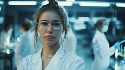 Fototapeta premium young woman scientist standing at laboratory