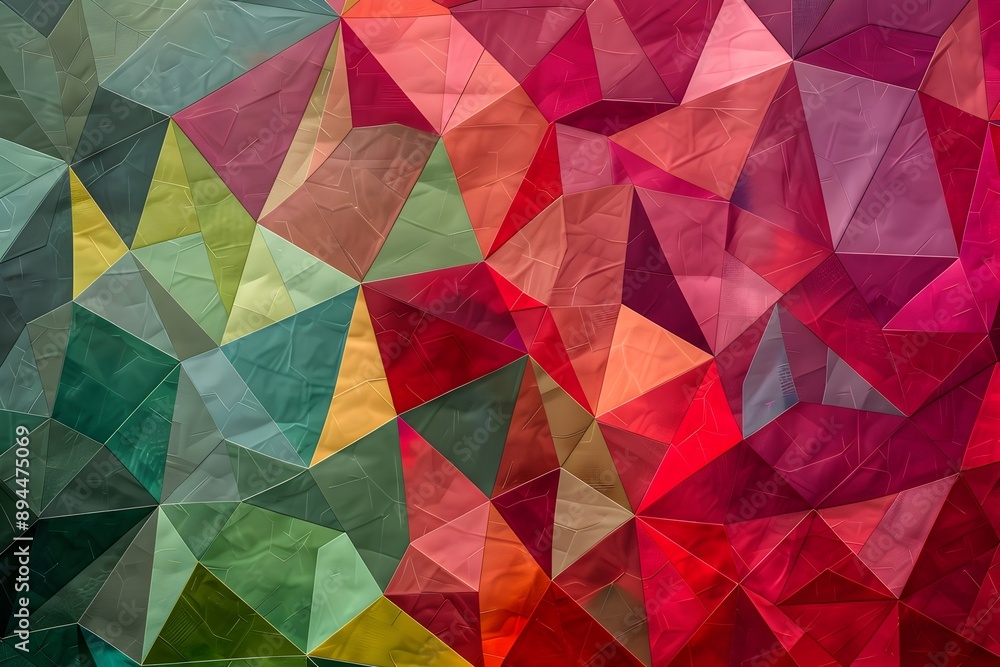 Poster a background of colorful geometric shapes in various shades, creating an abstract and vibrant patter