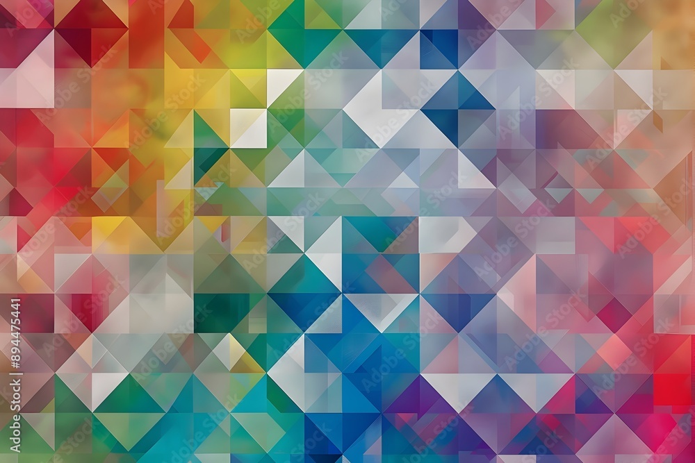 Poster a background of colorful geometric shapes in various shades, creating an abstract and vibrant patter