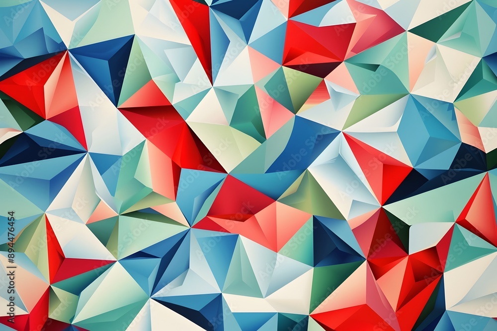 Poster a background of colorful geometric shapes in various shades, creating an abstract and vibrant patter