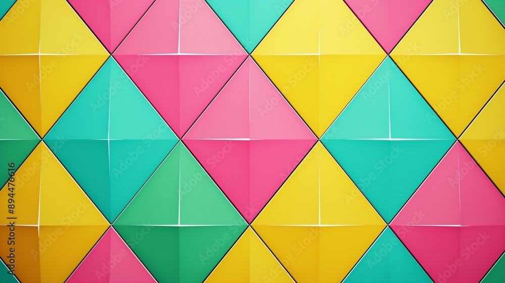 Poster a colorful geometric summer background featuring a pattern of interlocking triangles in vibrant hues