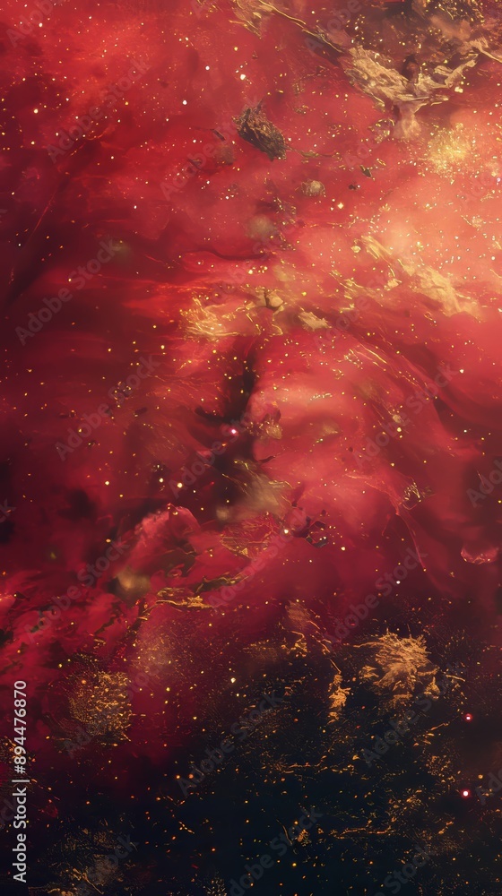 Wall mural A red and gold space background with a lot of stars