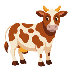 Cartoon cow with brown spots isolated on white background. Vector illustration.