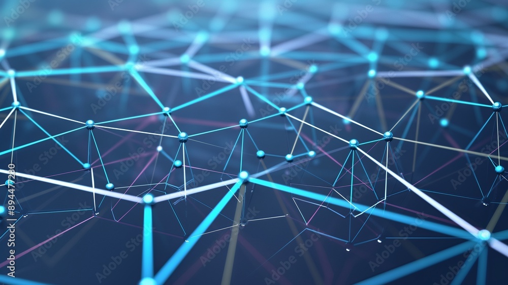 Poster a conceptual illustration of a business network with nodes connected by pulsing lines, highlighting 
