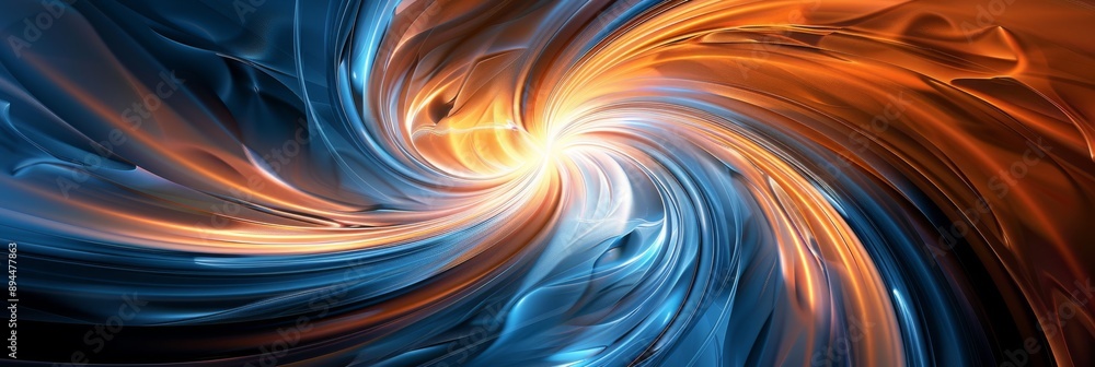 Poster vivid abstract art with blue and orange swirling patterns, creating a dynamic sense of movement and 