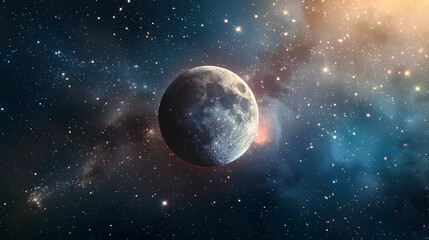 Obraz premium Beautiful view of galaxy, moon and stars, Background 