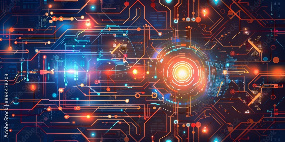 Poster cuttingedge technology shown through circuits and data streams creates abstract digital visualizatio