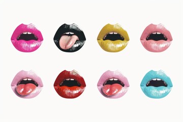 Fototapeta premium A tight shot of a woman's fiery-red lips exhaling smoke, a lit cigarette jutting out. Beautiful simple AI generated image in 4K, unique.