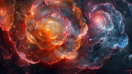 An abstract digital art piece with swirling, colorful fractal patterns against a dark background