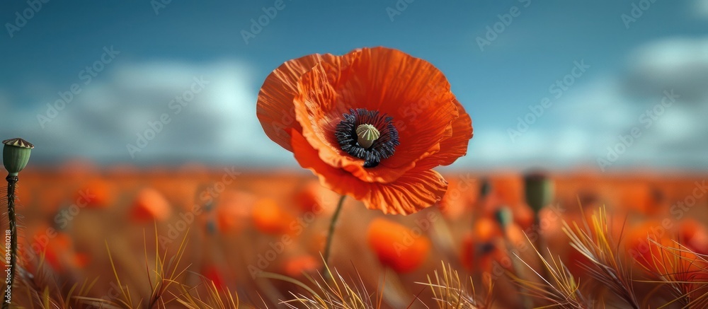 Wall mural Poppy Flower in a Field of Red