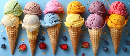 Assortment of Ice Cream Cones with Toppings