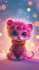 Obraz premium Cute Pink Fuzzy Kitty in a Knit Sweater