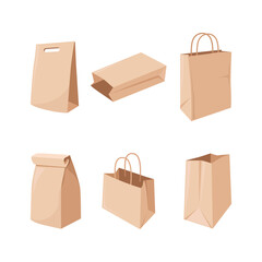 Eco friendly paper bag set isolated in white.