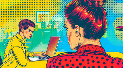 Two businesswomen having conflict while working on laptop in office