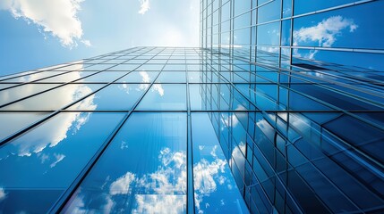 Modern Glass Skyscraper Reflecting the City Skyline at Sunset