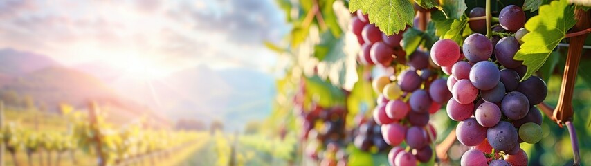 Ripe grapes on the vine in a vineyard