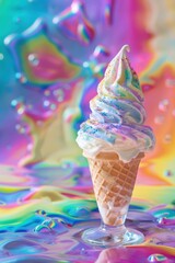 Magical, fantasy unicorn ice cream with rainbow colorful background. free copy space.
