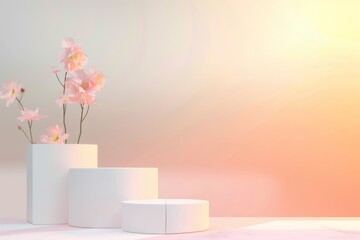 Ściana z flakonem kwiatów. Mockup - tło do prezentacji produktów. Beautiful simple AI generated image in 4K, unique.