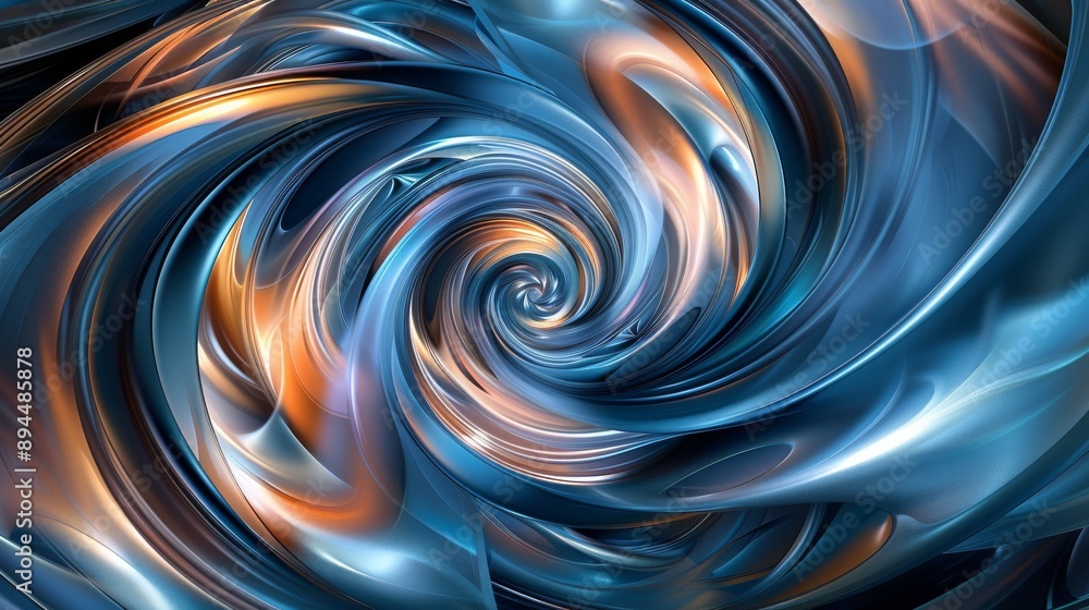 Poster dynamic swirling abstract illustration with vivid blue and orange hues, creating a mesmerizing visua