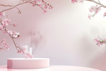 Ściana z flakonem kwiatów. Mockup - tło do prezentacji produktów. Beautiful simple AI generated image in 4K, unique.