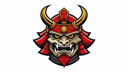Fototapeta premium Traditional Japanese Demon Oni Mask with Samurai Helmet Design